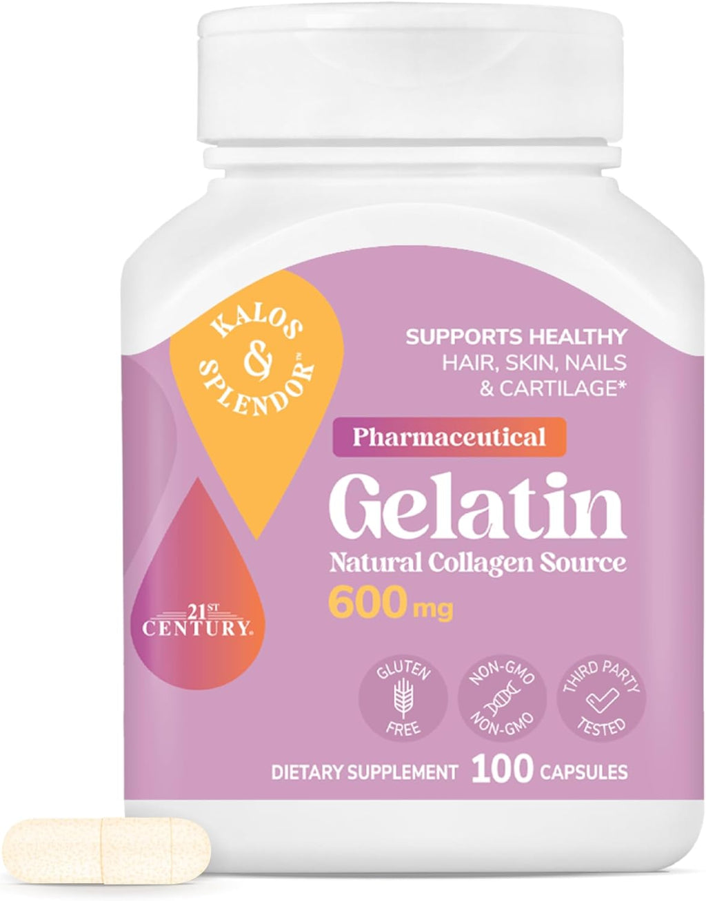 21st Century Gelatin 600mg, 100 Capsules