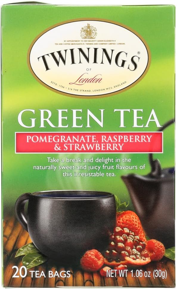 Twinings Green, Pomegranate, Raspberry, and Strawberry Bagged Tea, 80 Count (Pack of 4)