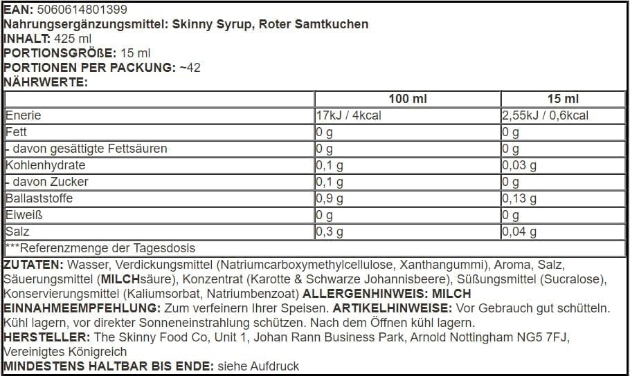 Skinny Foods Zero Calorie Skinny Syrup- Custard Flavour (425ml)