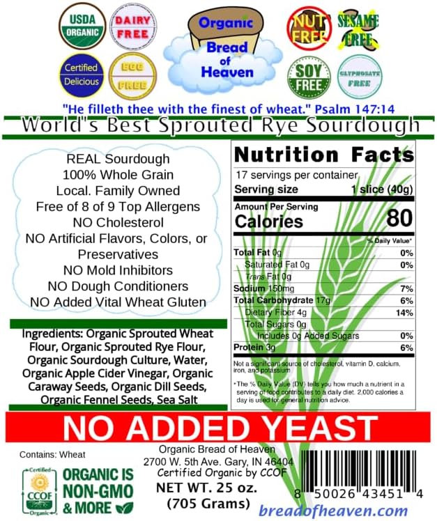 Organic Bread of Heaven ~ World's Best Sprouted Rye Sourdough ~ 2 loaves ~ USDA Organic