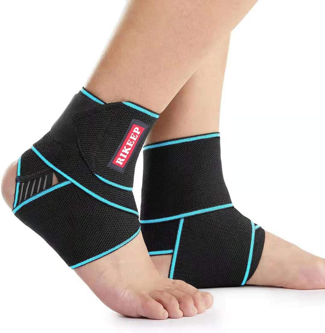 Candy Li Ankle Brace for Sprained Ankle, Ankle Support for Women & Men, Adjustable Compression Wrap Breathable Nylon Super Elastic & Comfortable for Sports– Blue(1 Pair)