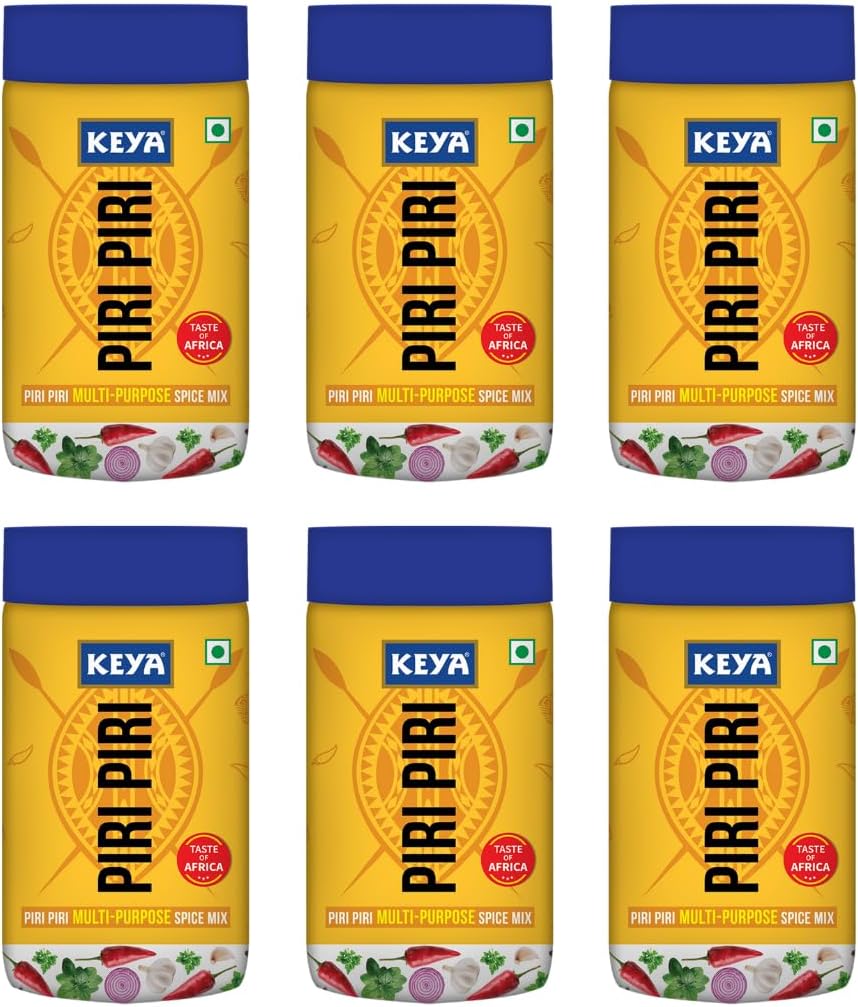 Keya Piri Piri Exotic Spice Mix Multi-purpose Seasoning, Vegetarian, India - Instant Multi-Purpose Spice Mix, Sprinkler 90 g Pack of 6