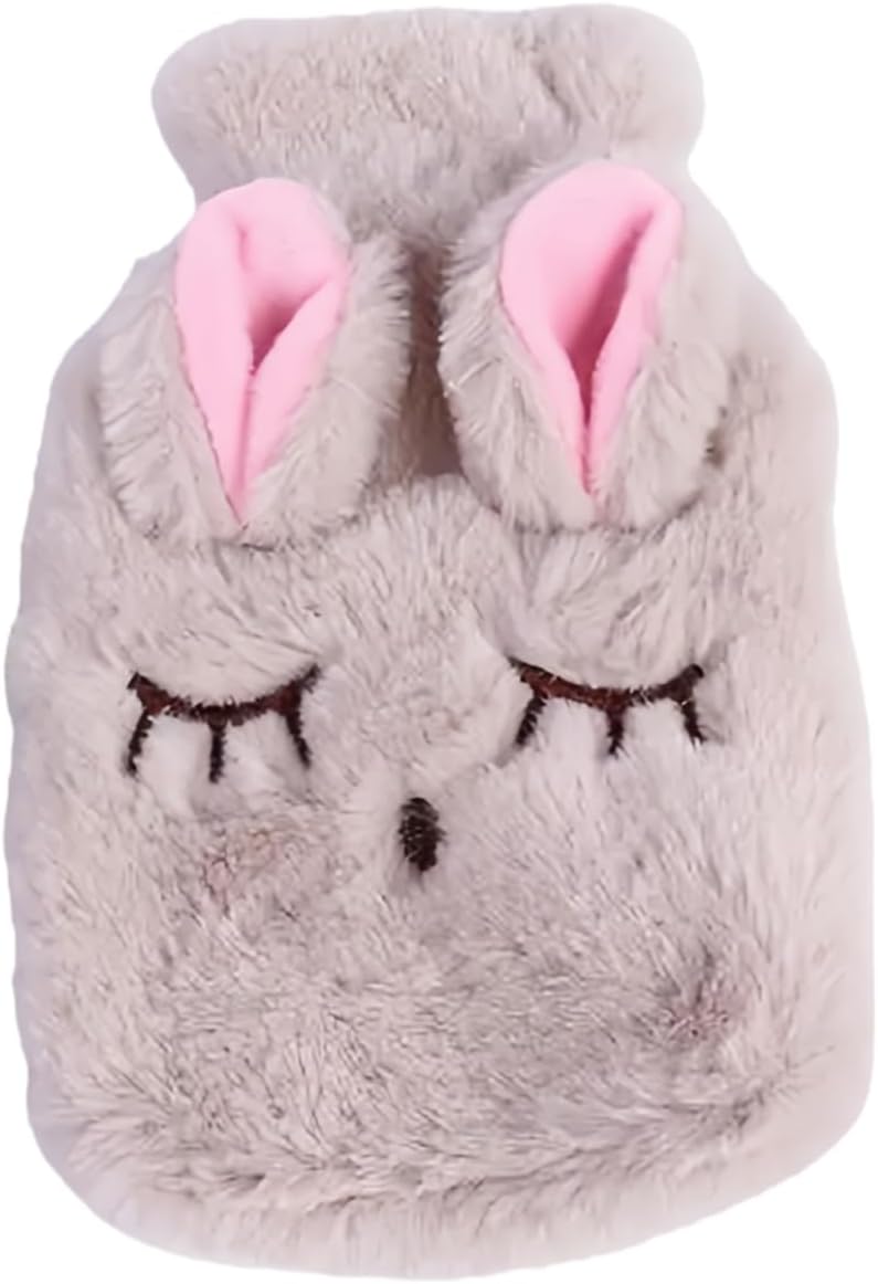 Cute Rabbit Hot Water Bottle with Cover, Detachable Stuffed Animal Warm Water Bag,Leakproof PVC Warm Bag for Period Pain & Muscle Relief (Beige)
