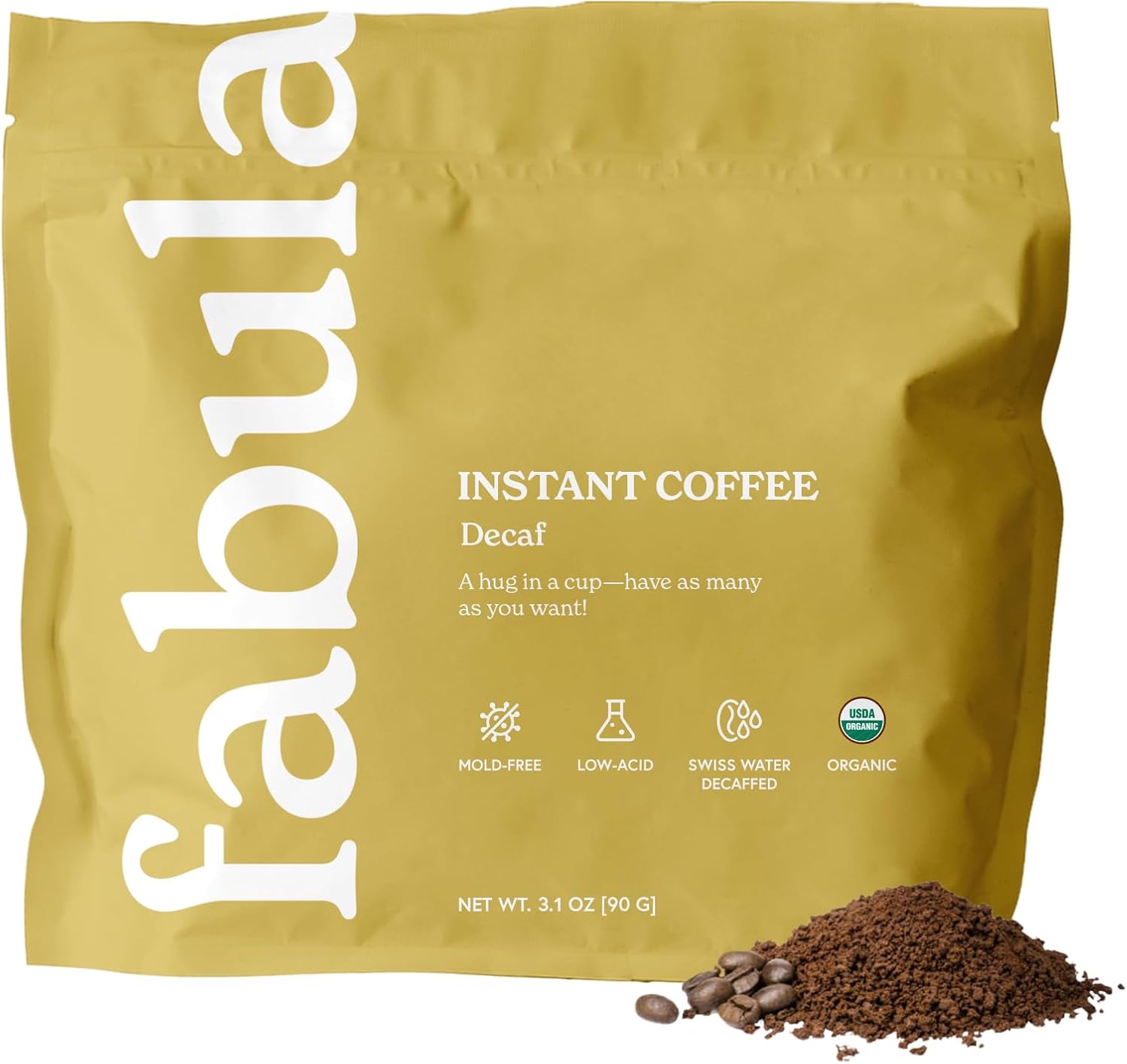 Fabula Organic Instant Decaf Coffee - Low Acid, Mold Free, Premium Arabica Beans, 90g