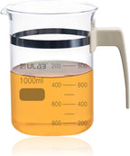 ULAB Glass Beaker with Handle, Vol. 1000ml, 3.3 Borosilicate Griffin Low Form with Printed Graduation, Double Scale, UBG1051