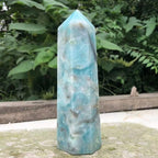 Natural Caribbean Calcite Crystal Hexagon Wand Single Point Sky Blue Healing Stone Tower for Decoration Crystal (Size : 900-1100g)