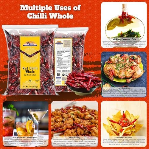 Rani Chilli Whole (Lal Mirch Sabut) 7oz (200g) ~ All Natural | Vegan | No Colors | Gluten Friendly | NON-GMO | Kosher