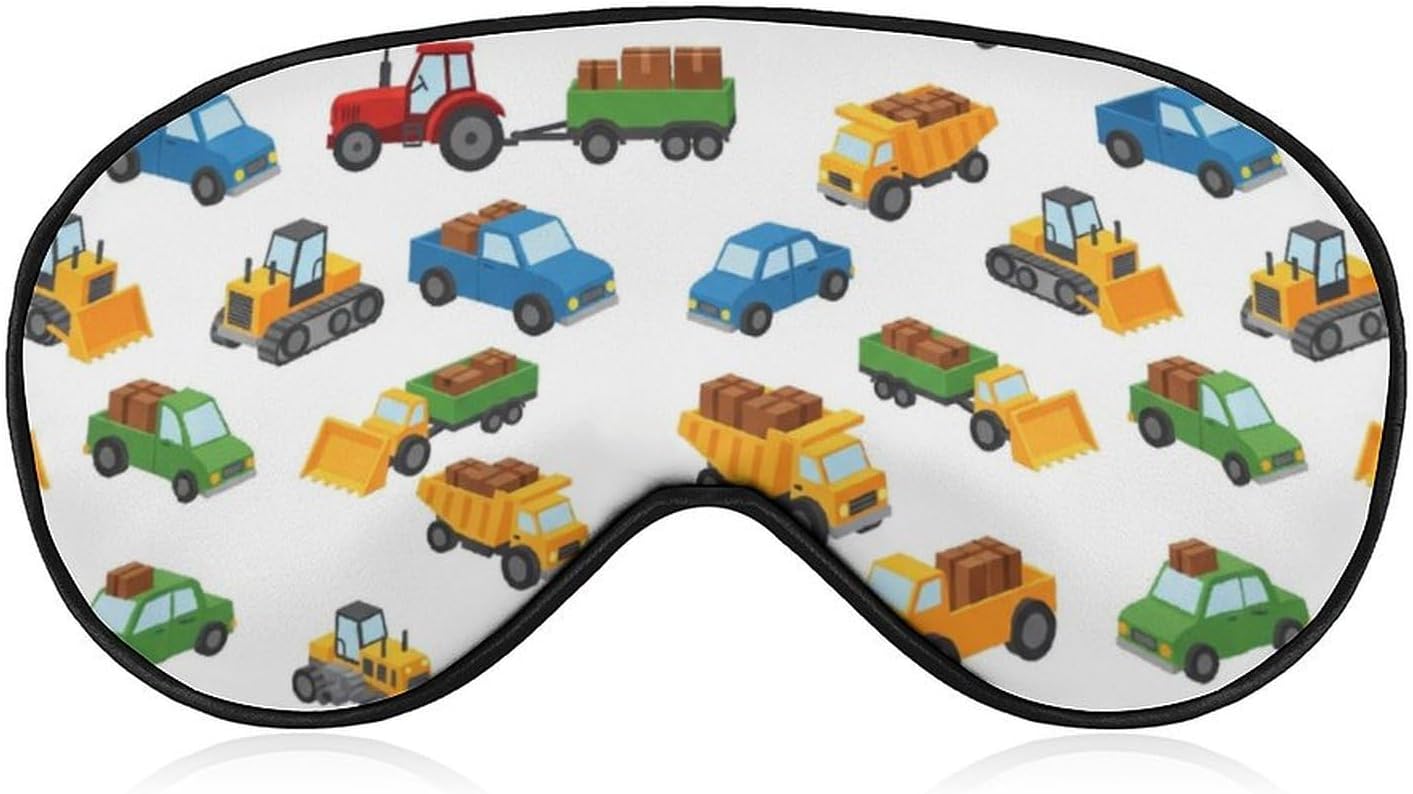 Boys Sleeping Mask Color Trucks Sleep Eye Mask Blindfold with Adjustable Strap Cartoon Car Soft Eye Cover for Blocking Out Lights