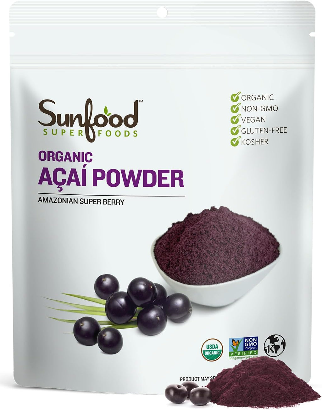 Sunfood Superfoods Organic Acai Powder - Acai Powder Organic, Acai Powder for Smoothie Bowles, Dried Acai Berry Mix with Antioxidants & Vitamin C, 100% Pure, USDA Organic, Non GMO - 4 Oz Bag