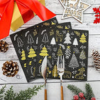 Whaline 80 Pack Christmas Paper Napkins 6.5 x 6.5" Xmas Tree Cocktail Napkins Disposable Black White Gold Party Beverage Napkins for Christmas New Year Winter Holiday Dinner Party Supplies