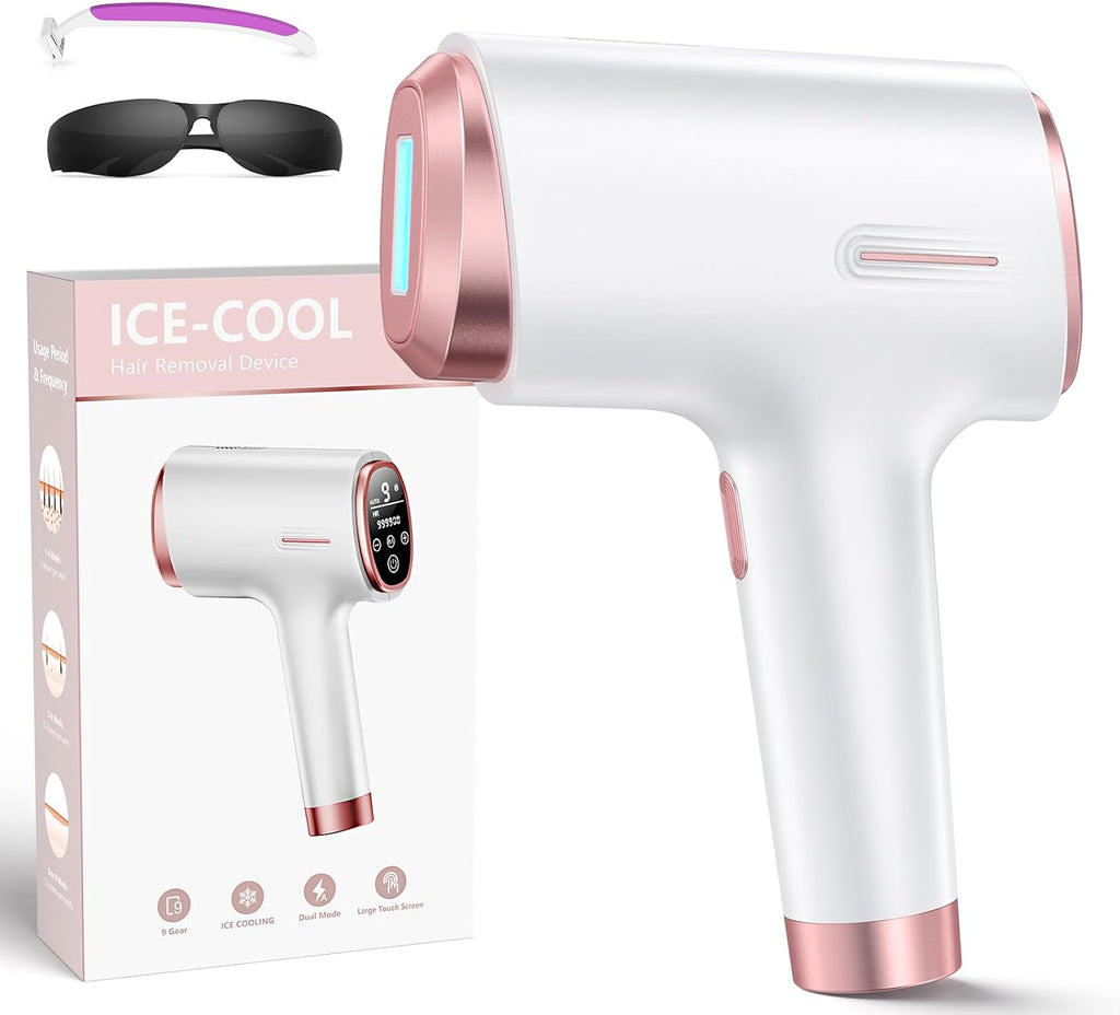 IPL Laser Hair Removal Device - 41°F Ice Cooling Painless Laser for Women Men, Face Body Bikini, 21J Energy, 96% Hair Reduction, At-Home Professional Results