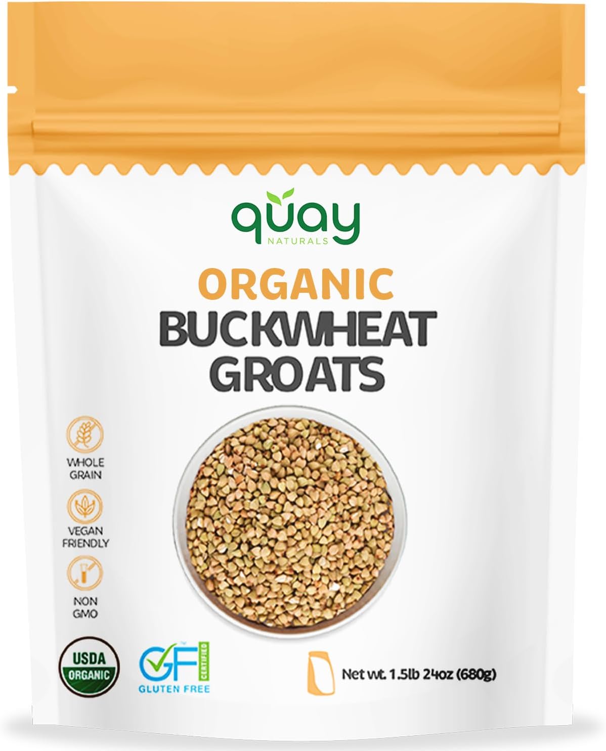 Quay Naturals Organic Buckwheat Groats 1.5 lb | Gluten-Free Ancient Grain Alternative | Non-GMO, Whole Buckwheat Groats, Vegan | Ideal for Hot Cereal, Porridge, Salads & Baking