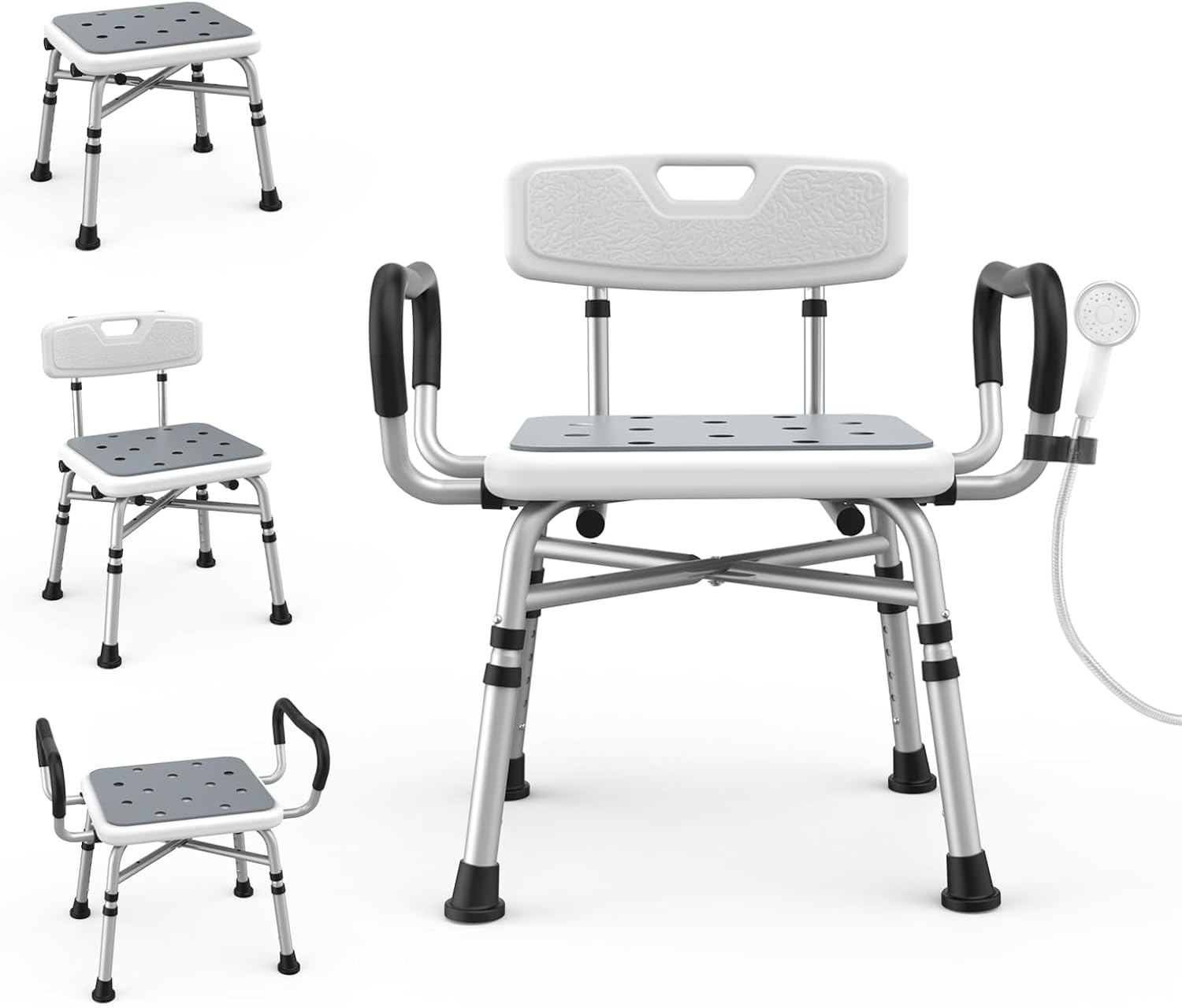 Heavy Duty Shower Chair for Inside Shower and Tub with Reinforced X-Bar, Padded Arms and Backrest, Height Adjustable, Ideal Shower Chair for Elderly and Disabled