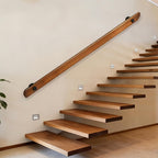 Wood Handrails, Indoor Non-Slip Staircase Handrail,Retro Rustic Wall Mount Railings Handrails, Home Loft Corridor Support Rod,Industrial Pipe Support, Easy to Install (Dark Wood, 2FT)