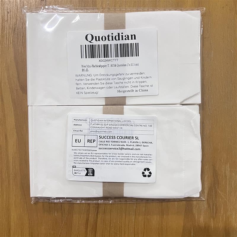 Quotidian White Flat Mini Kraft Paper Bags 2 3/4" x 4 1/2" (7 x 11.5cm) Pack of 100 - Candle Crafts Birthday Xmas Merchandise