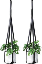 2Pcs Plant Hanger Indoor, Black PU Leather Plant Hangers, Planter Wall Hanging Shelf Holder with Leather Rope for Home Decoration Outdoor Gardening Accessory, Plant and Pot Not Included