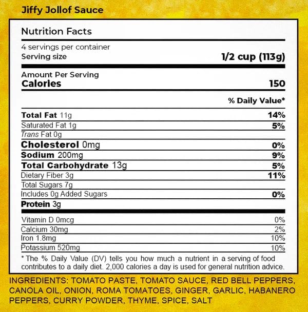 Jiffy Jollof Sauce, Authentic Nigerian Tomato Pepper Blend for One-Pot Meals, Pasta, Roasted Bell Pepper Stew, Hot Cooking Sauce, 16oz Food Jar (Mild)