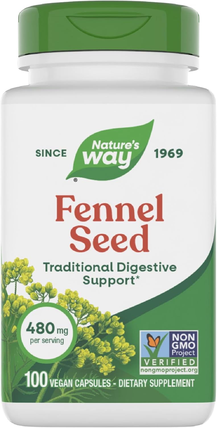 Nature's Way Fennel Seed, Traditional Digestive Support*, 480 mg per Serving, Gluten Free & Vegan, Non-GMO Project Verified, 100 Capsules (Packaging May Vary)