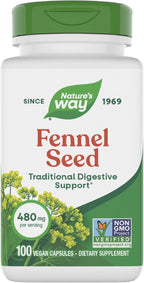 Nature's Way Fennel Seed, Traditional Digestive Support*, 480 mg per Serving, Gluten Free & Vegan, Non-GMO Project Verified, 100 Capsules (Packaging May Vary)