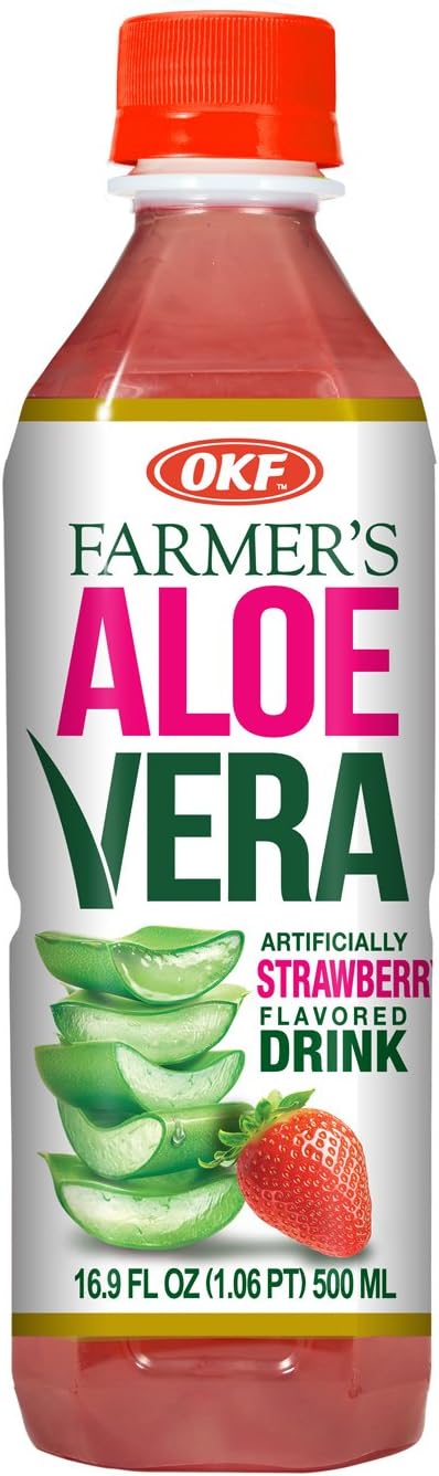 OKF Farmer's Aloe Vera Drink, Strawberry, 16.9 Fluid Ounce (Pack of 12)