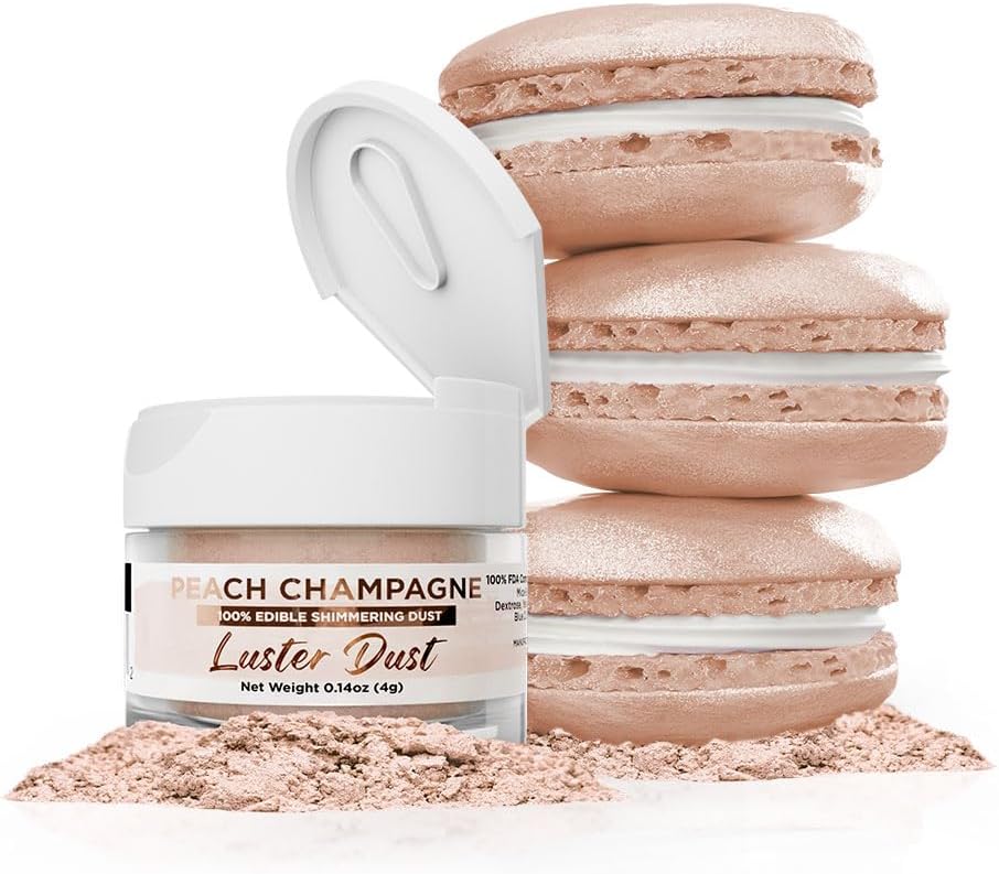 Luster Dust - Peach Champagne (4g 1x Jar) | Edible Vegan Dust & Paint for Cake Decorating, Ice Cream, Desserts, Cocktails and Beverages by Bakell