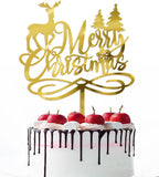 Acrylic Merry Christmas Cake Topper,New Year Holiday Party Supplies,Red & Green Glitter Christmas Cake Decorations，Winter Holiday Cake Picks-Xmas Party Supplies (Acrylic)