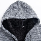 Lu's Chic Men's Full Zip Hoodie Winter Striped Knitted Long Sleeve Cardigan Sweater Slim Fit Hooded Sweatshirt Pockets