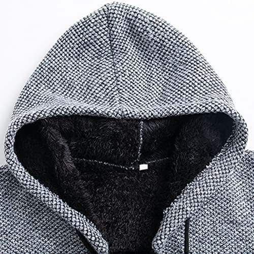 Lu's Chic Men's Full Zip Hoodie Winter Striped Knitted Long Sleeve Cardigan Sweater Slim Fit Hooded Sweatshirt Pockets