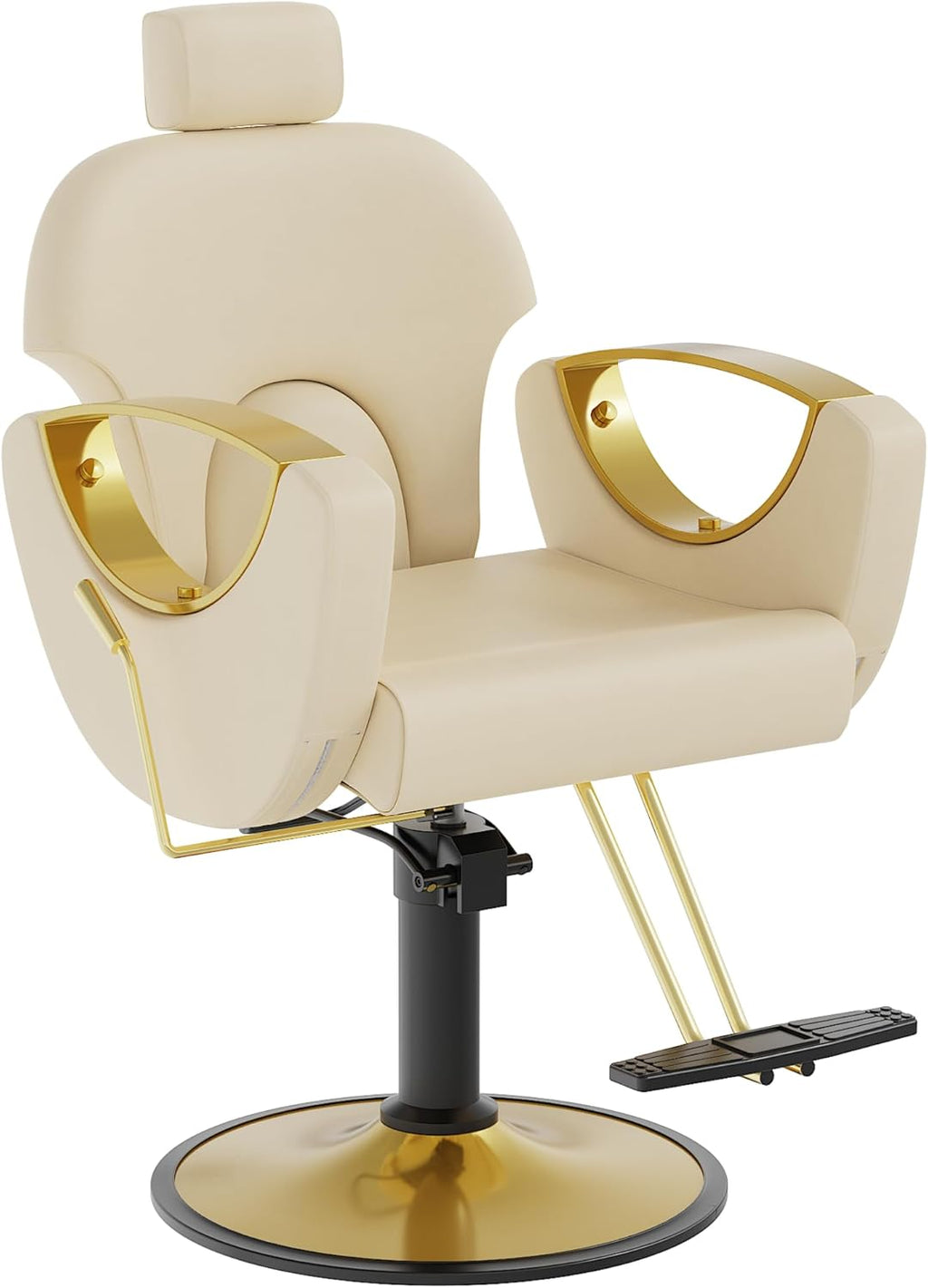 Barber Chair, Salon Chair for Hair Stylist, Height Adjustable Hydraulic Hair Reclining Salon Chairs, 360 Degrees Rotation, Multi-Function Shampoo Chair for Barbershop (Beige)