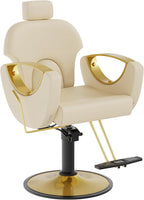 Barber Chair, Salon Chair for Hair Stylist, Height Adjustable Hydraulic Hair Reclining Salon Chairs, 360 Degrees Rotation, Multi-Function Shampoo Chair for Barbershop (Beige)