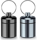2 Pack Mini Pills Case Small Pill Holder Keychain for Purse - Portable Travel Pill Container Keychain, Waterproof Metal Daily Medicine Organizer Box for Office Outdoor Camping (Black & Grey)