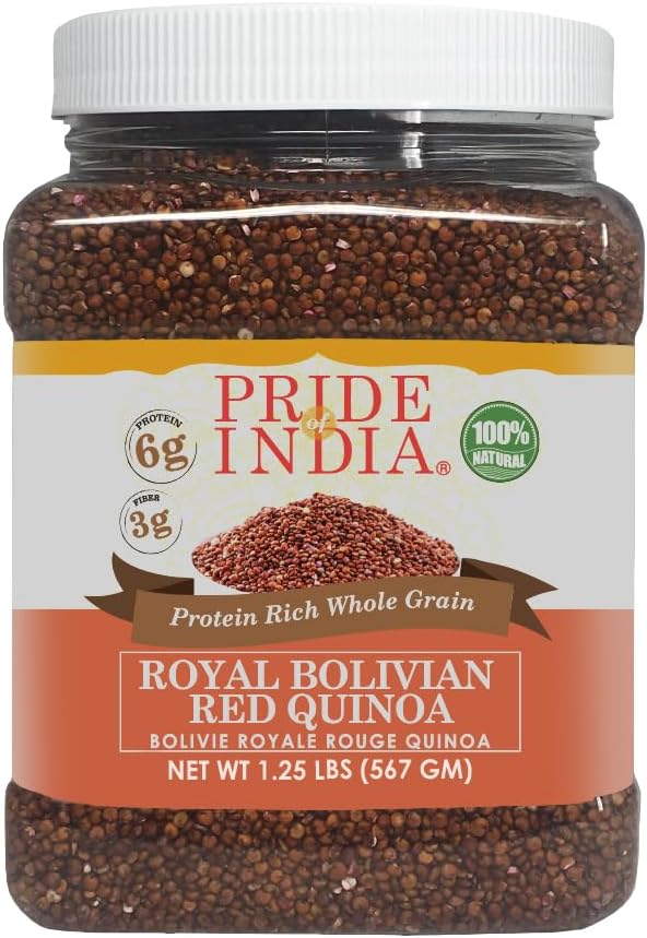 Pride Of India - Natural Red Royal Quinoa - 100% Bolivian Superior Grade Protein Rich Whole Grain, 1.25 Pound (20oz) Jar