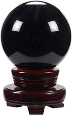 Juvale Obsidian Crystal Ball - 3.1-Inch Black Crystal Sphere with Wooden Stand - Polished Obsidian Stone Ball Decor & Scrying Orb for Meditation & Feng Shui Home Decor
