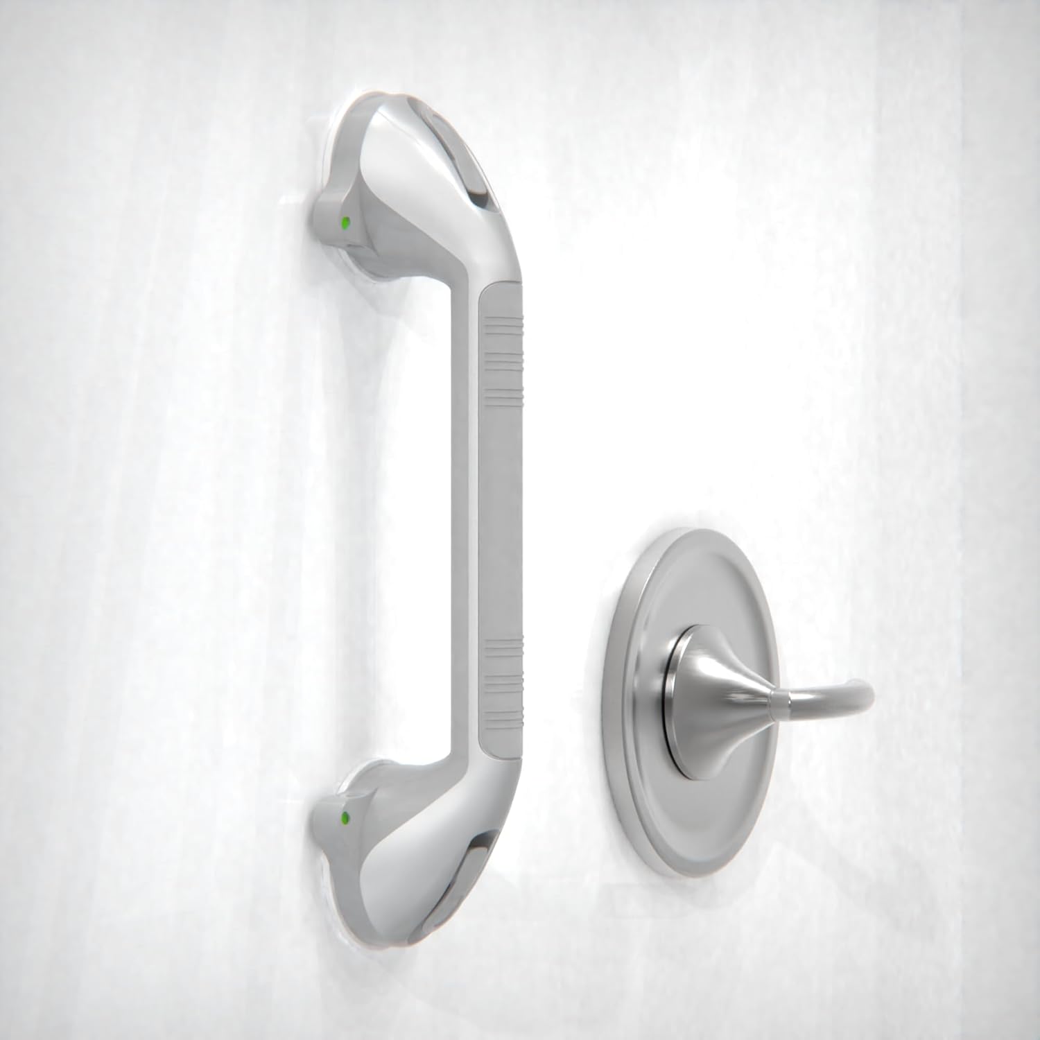17-inch Suction Shower Grab Bar with Indicators, Tool-Free Installation, Steady Handle for Balance Assist for Bathtub,Bathroom,Toilet, Dual Tone Silver/Grey