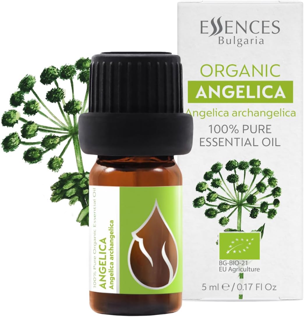 Essences Bulgaria Organic Angelica Essential Oil 1/6 Fl Oz | 5ml | Angelica archangelica | 100% Pure and Natural | Undiluted | Therapeutic Grade | Family Owned Farm | Steam-Distilled | Non-GMO | Vegan