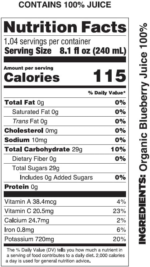 Pomona Organic Juices Pure Blueberry Juice, Cold Pressed Organic Juice, Non-GMO, No Sugar Added, Not from Concentrate, Gluten Free, Kosher Certified, Preservative Free, 8.4 Ounce (Pack of 12)