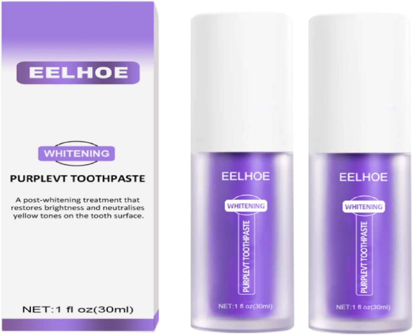 2Pcs Purple Toothpaste for Teeth Whitening, Tooth Stain Removal Smoke Teeth Coffee Colour Corrector.