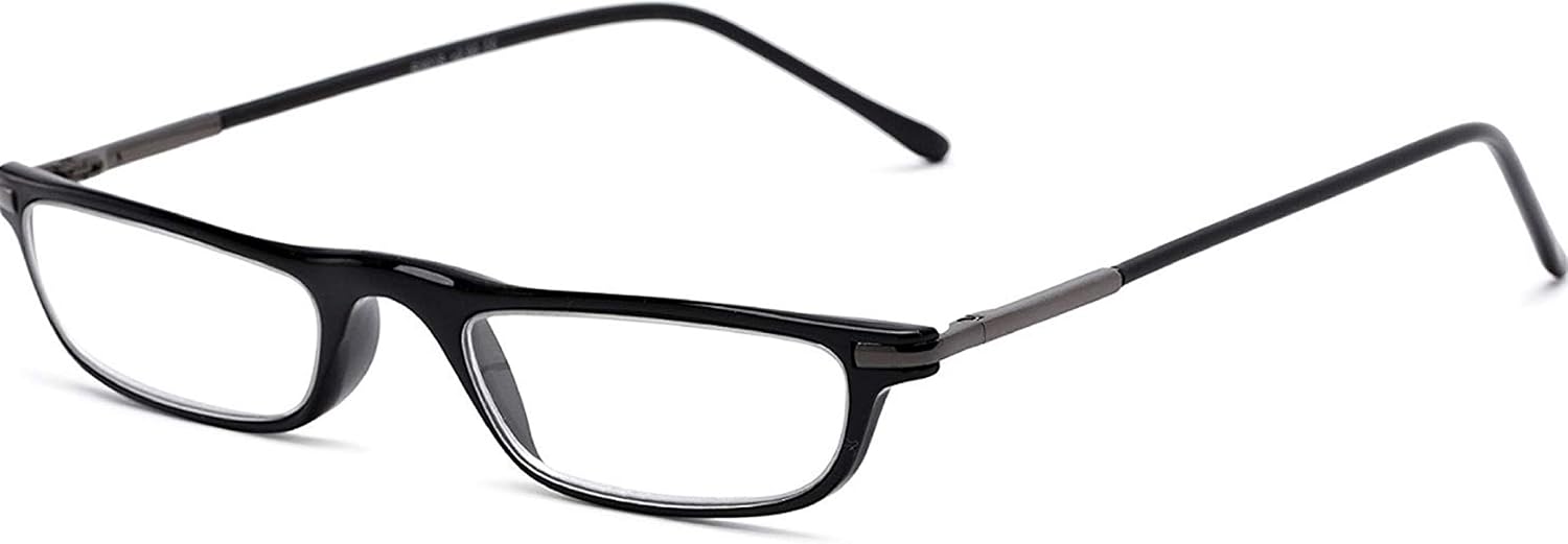 The Posh Reader Reading Glasses, Spring Hinge Metal Rectangle Frame for Men and Women + 3.25 Black