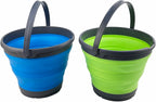 SAMMART 10L (2.6 Gallon) Collapsible Plastic Bucket - Foldable Round Tub - Portable Fishing Water Pail - Space Saving Outdoor Waterpot, Size 33cm Dia (Grass Green + Cerulean (Set of 2))