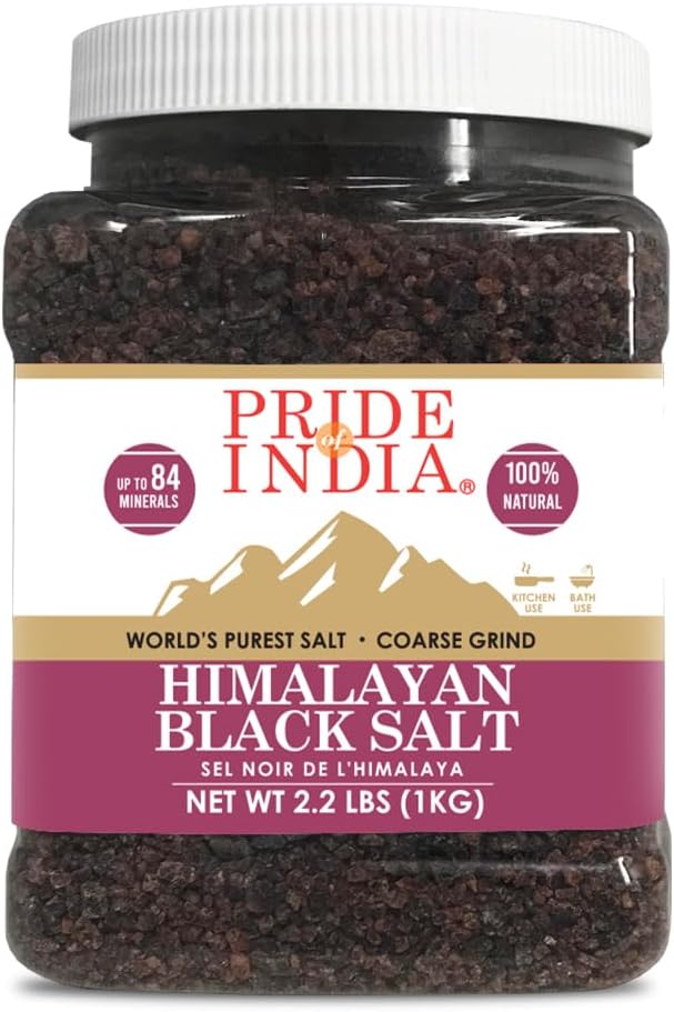 Pride Of India - Himalayan Black Rock Salt - Coarse Grind, 2.2 Pound (1 KG) - Kala Namak - Contains 84+ Minerals - Perfect for Cooking, Tofu Scrambles, Grinder Use, Kitchen, Restaurant & Bath Salt