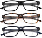 HIYANJN 3 Pack Progressive/Bifocal Reading Glasses for Men Blue Light Multifocal Readers With Rectangular Frame Lightweight