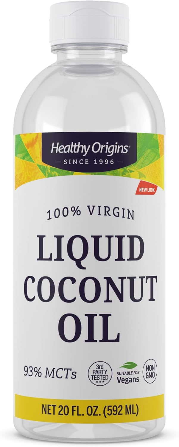 Healthy Origins Coconut Oil, Liquid (100% Virgin) - Virgin, Unrefined, Cold-Pressed Liquid Coconut Oil - 93% MCTs - Centrifuge Extracted Coconut Oil - 20 fl Oz