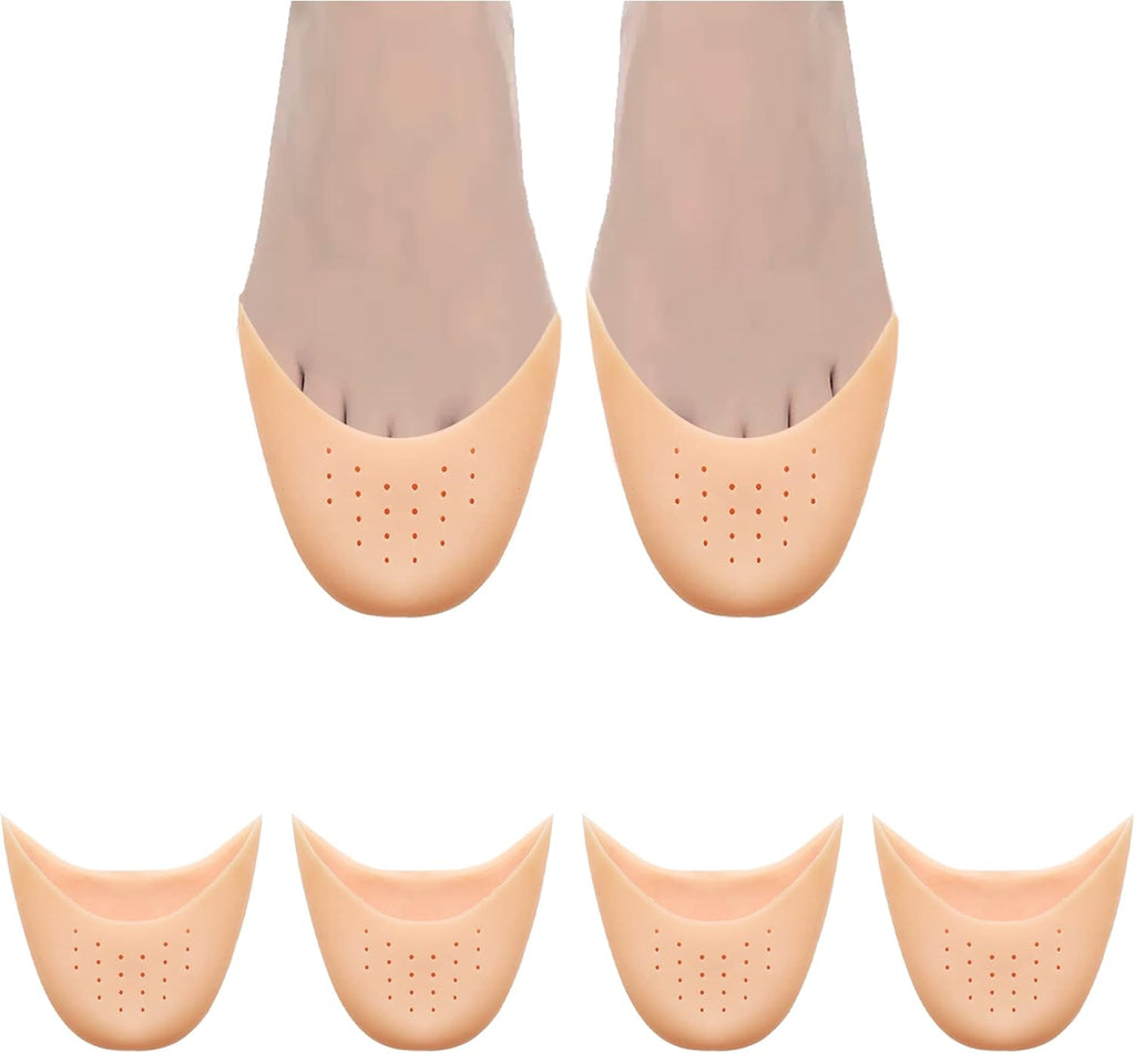 Silicone Toe Pouches 4 PCS-Silicone Gel Pads Toe Protectors Shoe Cap Protector Ballet Foot Protection with Breathable Hole for Ball of Foot Metatarsal Ballet Pointe Cap (2 Pairs Beige)