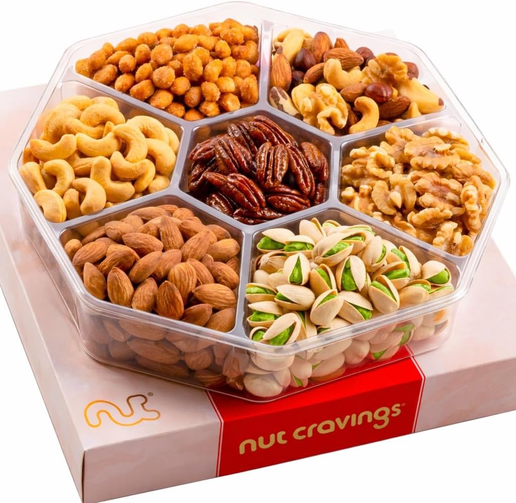 NUT CRAVINGS - Easter Mixed Nuts Gift Basket in Red Gold Box (7 Assortments, 1 LB) Treats for Adults, Food Arrangement, Healthy Snack Care Package, Kosher
