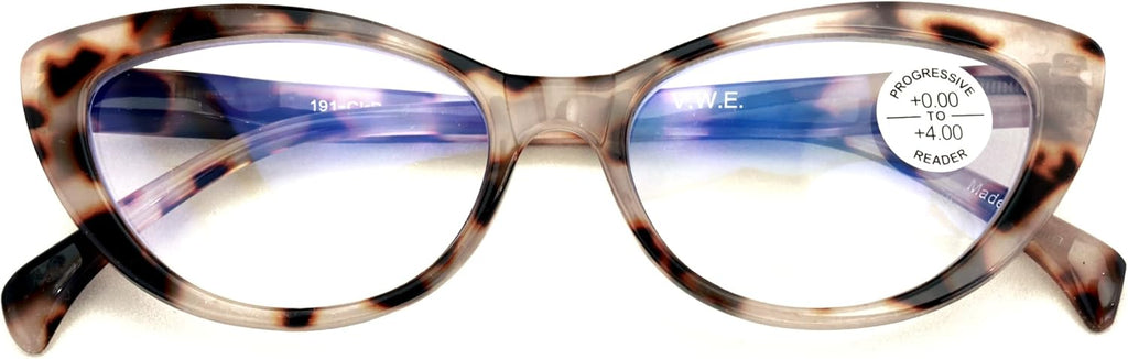 Women Cat-Eye Progressive Reading Glasses - Clear Zero Power on Top - No Line - UV Blue Blocker