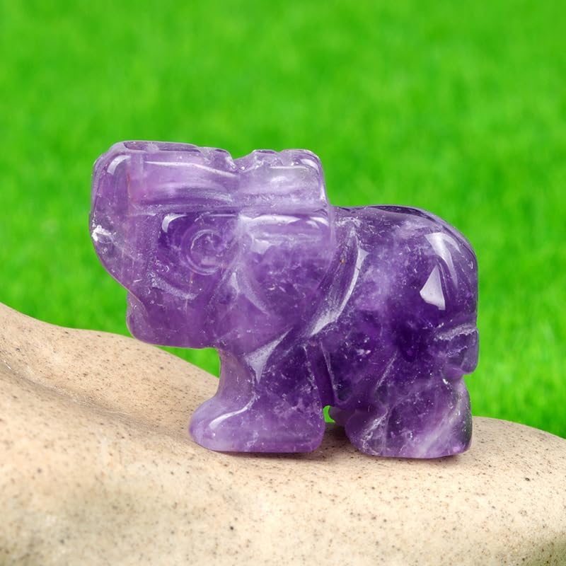 Amethyst Elephant Figurine, Hand Carved Natural Purple Crystal Stone Statue, Pocket Guardian Angel for Home Decor, Reiki Healing Spiritual Energy Gemstone, Unique Housewarming Birthday Gift for Her
