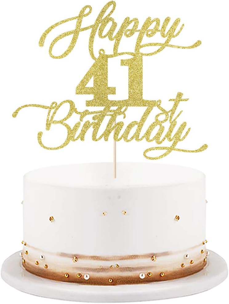 Happy 41st Birthday Cake Topper- Golden flash Cheers to 41 Years Birthday Cake,41st Fabulous Cake Decoration,Happy forty-one Theme Party Decorations Supplies