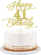 Happy 41st Birthday Cake Topper- Golden flash Cheers to 41 Years Birthday Cake,41st Fabulous Cake Decoration,Happy forty-one Theme Party Decorations Supplies