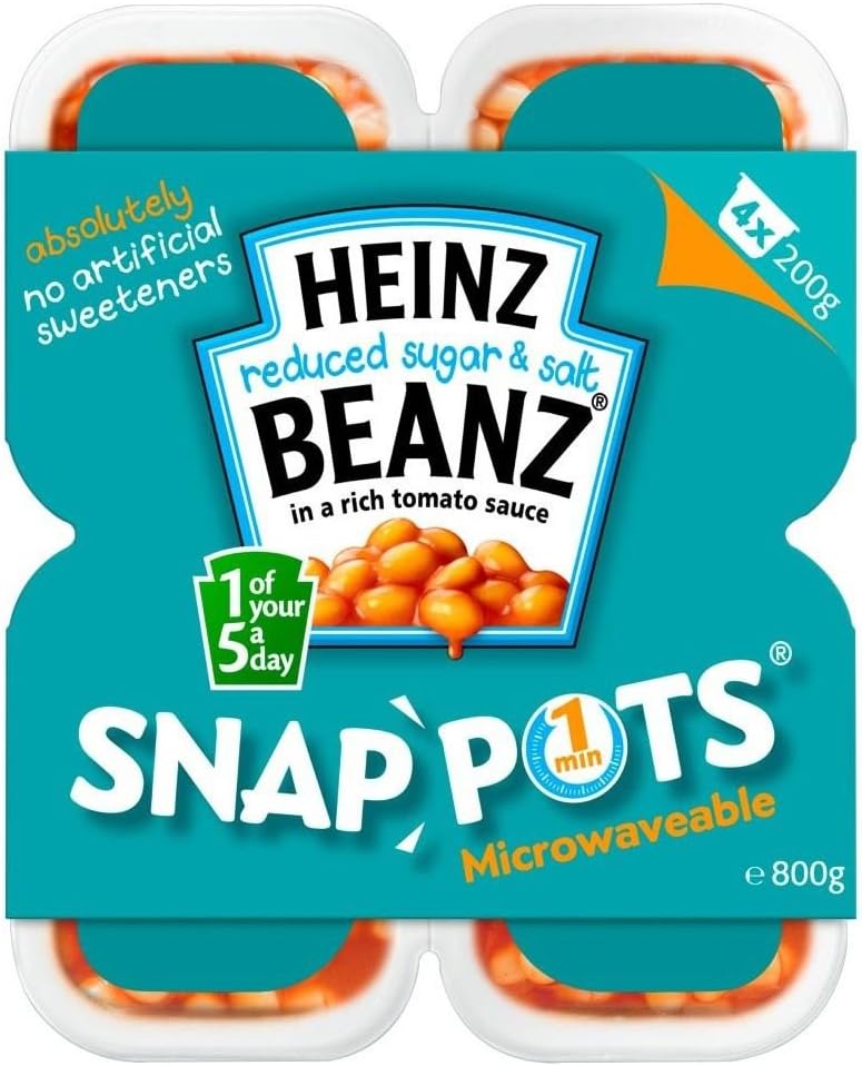 Heinz Reduced Sugar & Salt Baked Beanz in Tomato Sauce Snap Pots (4x200g) - Pack of 6