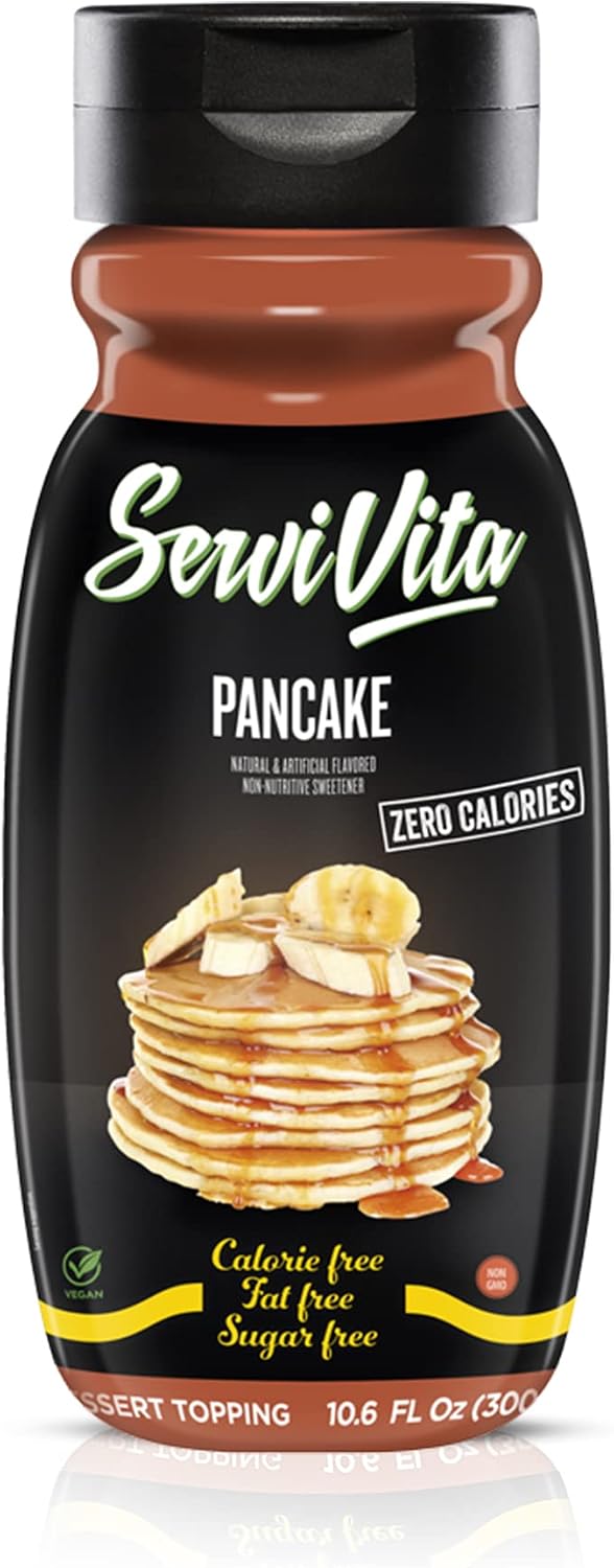 Sugar Free Pancake Syrup Zero Calories and Fat Free, 10.6 FL OZ - No Sugar Pancake Syrup Dessert Topping Gluten-Free, Non-GMO, Vegan and Keto Friendly - ServiVita